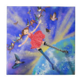 Fille aux oiseaux Carreaux en céramique Imaginaire (Devant)