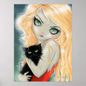 Fille avec affiche de chat noir impression (Devant)