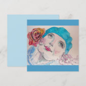 Fille avec Béret Rose Rouge Aquarelle Carte magnét (Devant / Derrière)