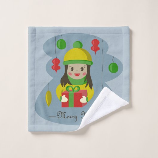 Fille avec boîte cadeau de Noël (Gant de toilette)