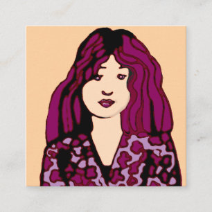 Fille avec carte d'appel de cheveux rouge violet