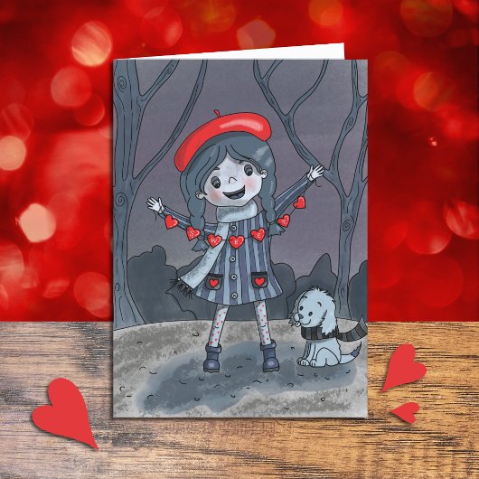 Fille avec Coeur Garland Carte de Saint Valentin p