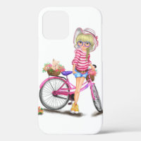 Fille avec coque iphone de vélo rose