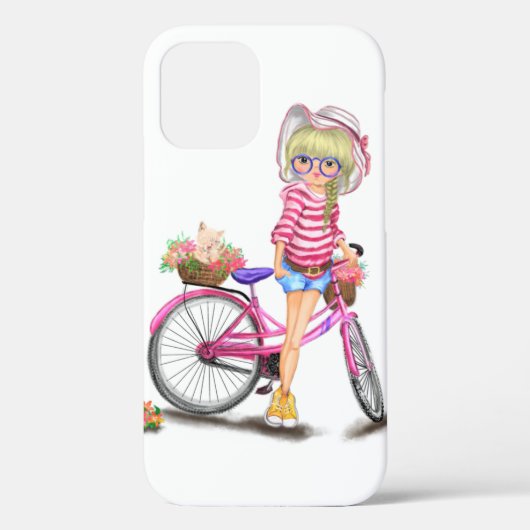 Fille avec coque iphone de vélo rose (Verso)