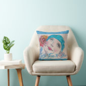 Fille avec coussin d'aquarelle rouge Beret Rose (Chaise)
