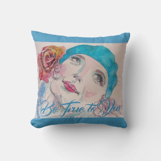 Fille avec coussin d'aquarelle rouge Beret Rose (Recto)