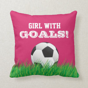 Fille avec des buts ! Coussin de rose de boule du