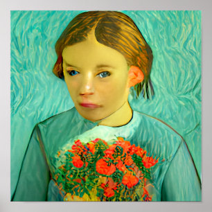 fille avec fleurs en van gogh poster & empreintes