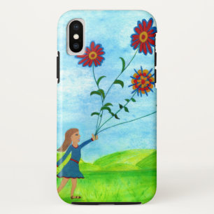 Fille avec Flower Kite iPhone X Coque