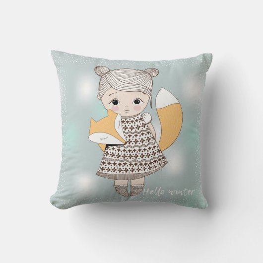 Fille avec Fox Baby Coussin (Recto)