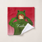 Fille avec grenouille verte Hoody Dessin Nom perso (Gant de toilette)