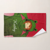 Fille avec grenouille verte Hoody Dessin Nom perso (Serviette à main)