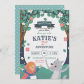 Fille avec le loup Invitation d'anniversaire (Devant / Derrière)