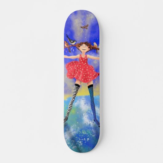 Fille avec les oiseaux Skateboard amis (Devant)