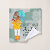 Fille avec parapluie dans le vent Citation positiv (Gant de toilette)