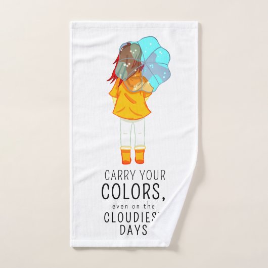 Fille avec parapluie dans le vent Citation positiv (Serviette à main)