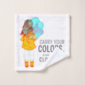 Fille avec parapluie dans le vent Citation positiv (Gant de toilette)