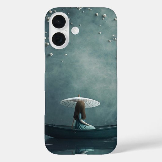 Fille avec parasol en bateau iPhone 16 Coque (Verso)