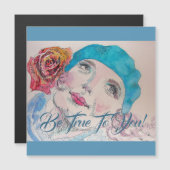 Fille Avec Rose Rouge Soyez Vrai À Vous Carte Magn (Devant / Derrière)