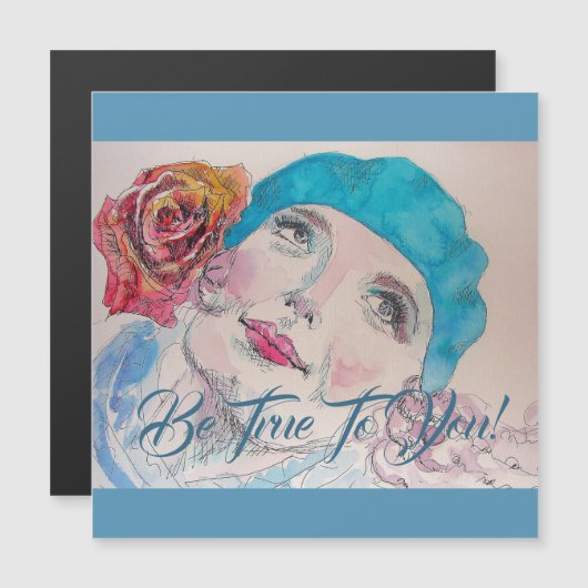 Fille Avec Rose Rouge Soyez Vrai À Vous Carte Magn (Devant / Derrière)