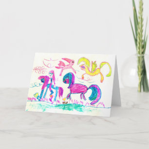 Fille avec ses chevaux préférés Carte de voeux bla