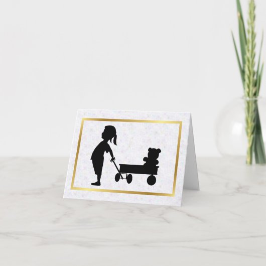 Fille avec Teddy Bear Silhouette Carte de voeux (Devant)