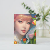 Fille avec tulipes, carte postale pour le post-cro (Debout devant)