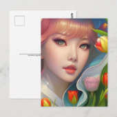 Fille avec tulipes, carte postale pour le post-cro (Devant / Derrière)