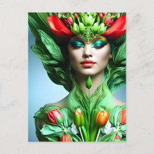 Fille avec tulipes, carte postale pour le post-cro