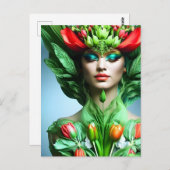 Fille avec tulipes, carte postale pour le post-cro (Devant / Derrière)