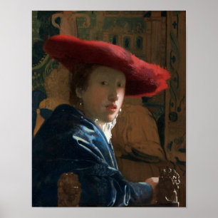 Fille avec un Casquette rouge par Vermeer - Poster