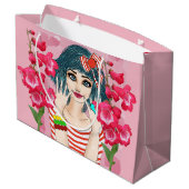 Fille avec un sac cadeau à ruban rouge (Dos Angle)