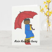 Fille avec une carte de voeux parapluie rouge (Fleur jaune)