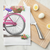 Fille avec Vélo Rose Serviette de cuisine (Quart Plié)