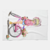Fille avec Vélo Rose Serviette de cuisine (Horizontal)