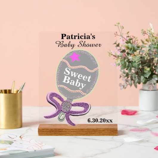 Fille Baby shower Argent Rose Rattle (Mariage)