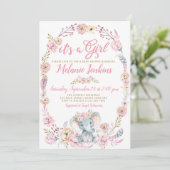 Fille Baby shower éléphant Invitation florale (Debout devant)