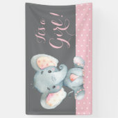 Fille Baby shower éléphant rose et gris bannière (Vertical)