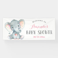 Fille Baby shower éléphant rose et gris bannière