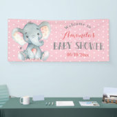 Fille Baby shower éléphant rose et gris bannière (Salon professionnel)