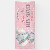 Fille Baby shower éléphant rose et gris bannière (Vertical)