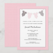 Fille Baby shower gris rose Invitation (Devant / Derrière)