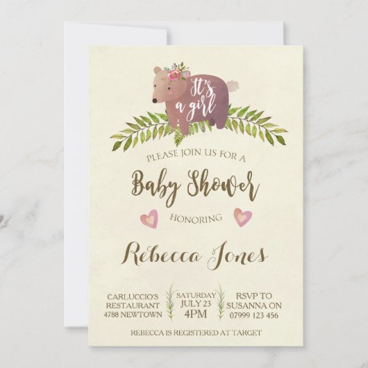 fille baby shower invitation bois c'est une fille (Devant)