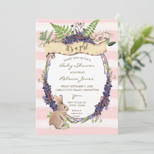 fille baby shower invitation forêt lapin lapin lap (Debout devant)