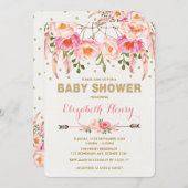 Fille Baby shower Invitation Rose or Boho Fleurs (Devant / Derrière)