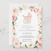Fille Baby shower rose Floral Invitation (Devant)
