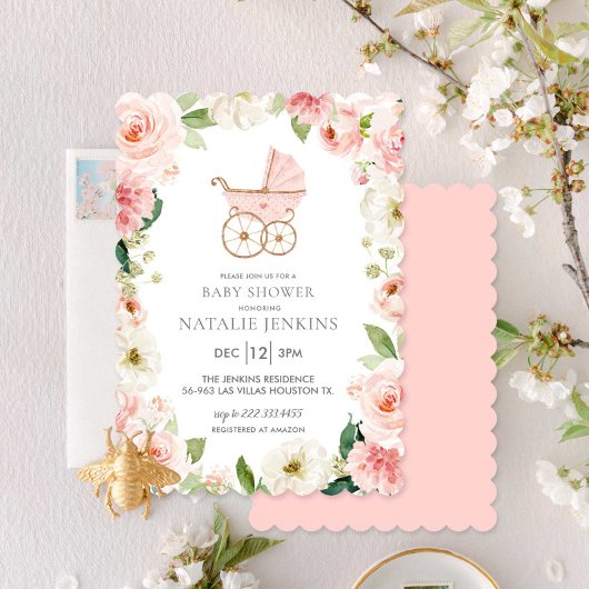 Fille Baby shower rose Floral Invitation