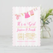 Fille Baby shower Vêtements Ligne Invitation (Debout devant)