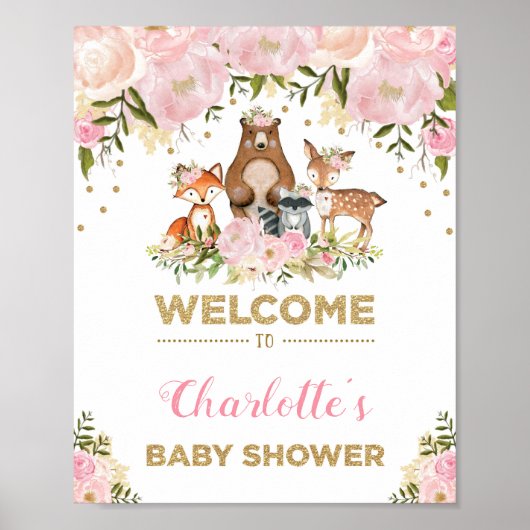 Fille Baby shower Woodland rose Affiche de bienven (Devant)