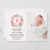 Fille Baptême Aquarelle rose Floral Invitations (Devant)